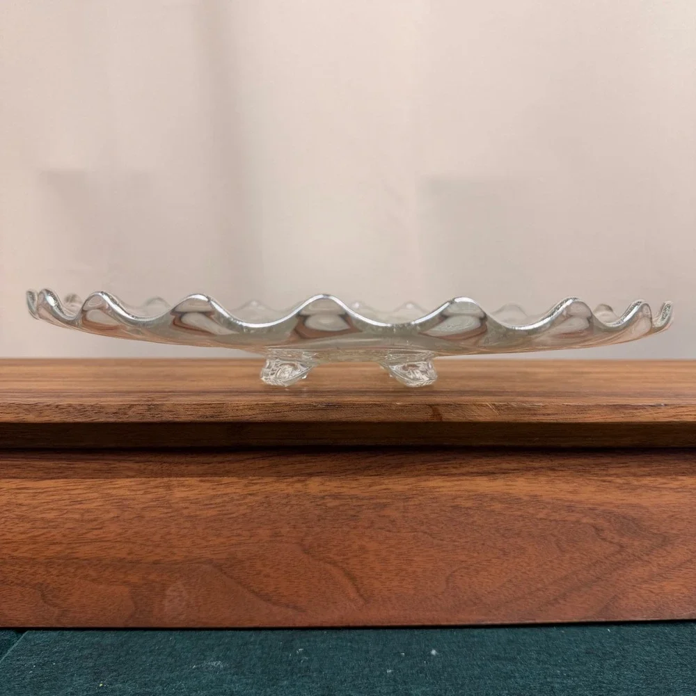 Cambridge Silver City Glass Cake Plate Sterling Silver Overlay Floral 12.25in